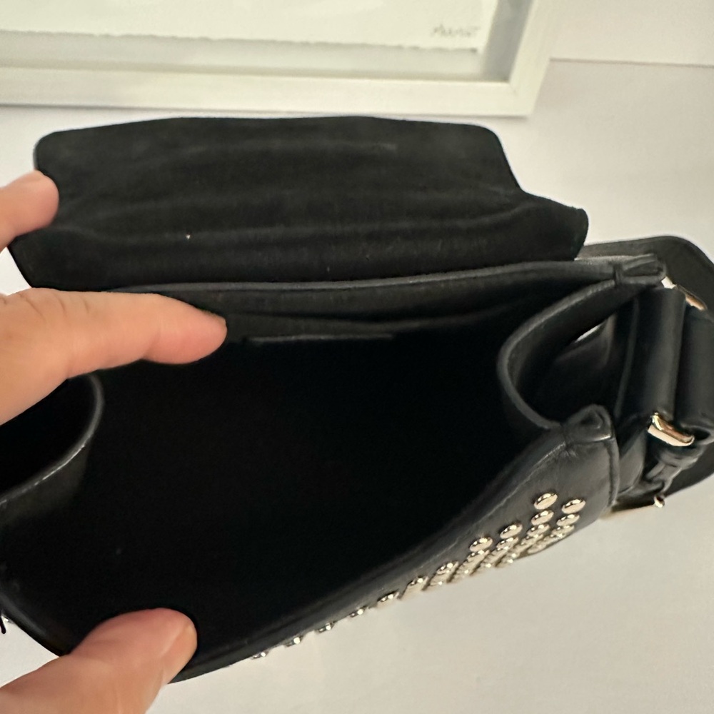 FURLA Studded Black Leather Mini Crossbody Bag Made In Italy Gold Tone Studs - Picture 12 of 17